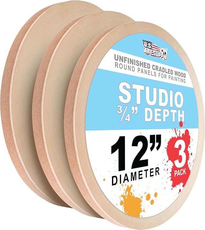 U.S. Art Supply 12" Unfinished Round Birch Wood Panels for Painting