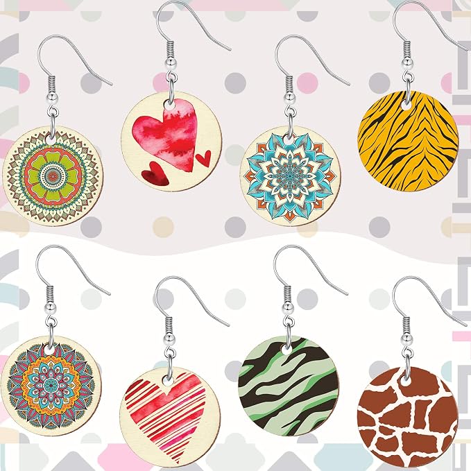 Hicarer 200 Pieces Unfinished Wooden Earrings Blank Round Wood Pendants