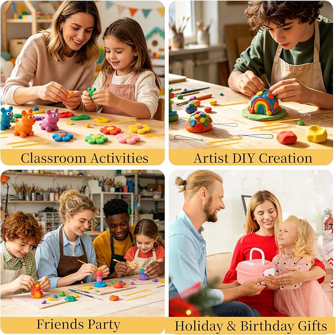 148 Pcs Polymer Clays 62 Bright Colors Oven Bake Clay Non-Sticky Modeling Clay DIY Starter Kit with Sculpting Tool and Accessories for Beginner Artists Jewelry Making Craft Gifts