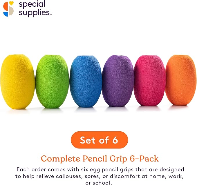 Special Supplies Egg Pen-Pencil Grips for Kids and Adults Colorful, Cushioned Holders for Handwriting, Drawing, Coloring - Ergonomic Right or Left-Handed Use - Reusable (Multicolor- 6 Pack)