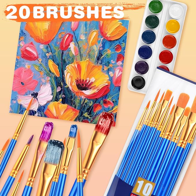 ESRICH 20PCS Paint Brushes, Paint Brush for Acrylic Painting | Artist Paintbrushes for Oil Watercolor, Body Face Rock Canvas, Small Paint Brushes for Kids, Blue