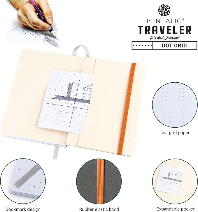 Pentalic 4 x 6" Pocket Dot Grid Traveler Journal, 160 Pages, Gray