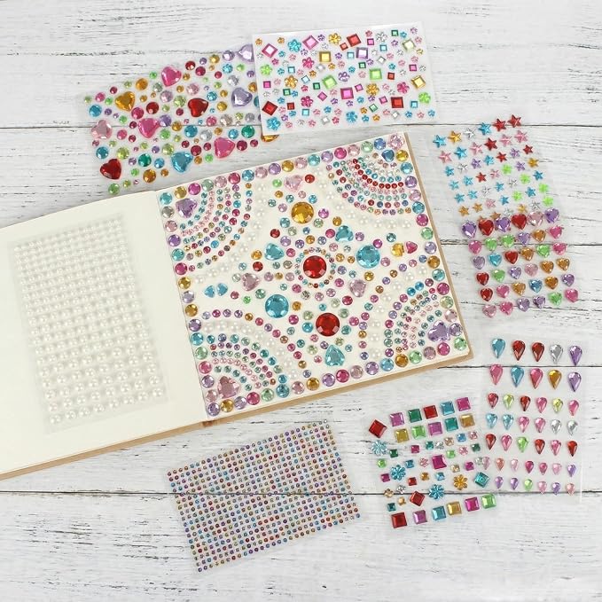 3521 Pieces Self Adhesive Jewels for Crafts, Gems Stickers for Kids, Flat Back Plastic Fake Jewels for Scrapbook Supplies and face gems