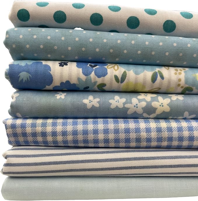 Cotton Fabric DIY Making Supplies Quilting Patchwork Fabric Fat Quarter Bundles DIY for Quilting Cotton Patchwork Cushions (Blue Flowers, 20" x 20")