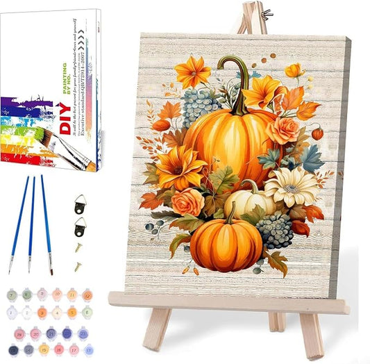Fall Paint by Numbers for Adults with Framed Canvas-with Wooden Easel,Paint by Numbers Kits Framed Canvas,DIY Acrylic Oil Painting Kits with Brushes Nice Gift Box for Home Wall Decor(12x16 Inch)