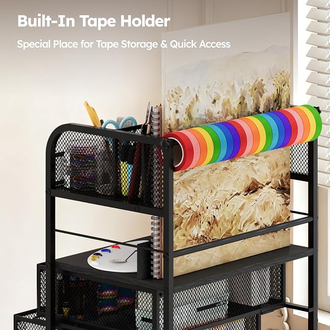 Homsorout Rolling Art Cart with 4 Drawers, Black