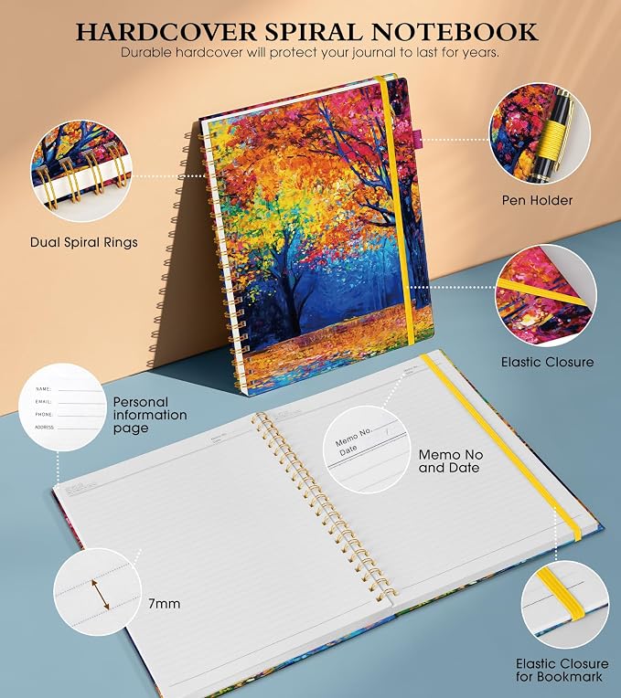 Spiral Notebook Journal 8.5” x 11”, A4 Large Notebooks for Women Men, College Ruled Lined Journal, 100 GSM Paper, Hardcover Spiral Bound Journals for Work School Note Taking Business, Autumn Woods
