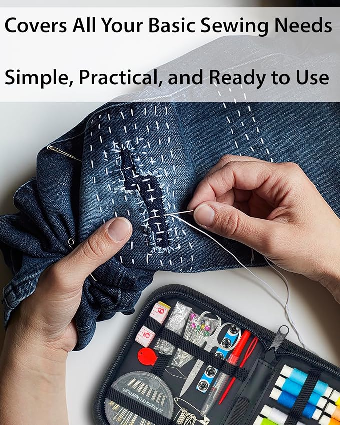 Vellostar Mini Hand Sewing Kit for Adults, Small Travel Case, 18 Threads | This travel sewing kit adds a needle threader, seam ripper, safety pins and measuring tape, not just thread and needles