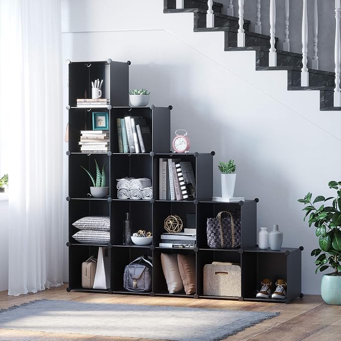 C&AHOME 16 Cube Storage Organizer Cube Shelves Units Storage Cubes, Black