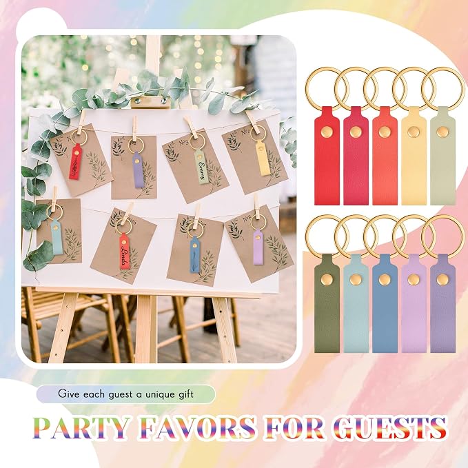 Wavyknot 100 Pcs Leather Keychain Blanks, 3.7 x 0.7 Inches, Rainbow