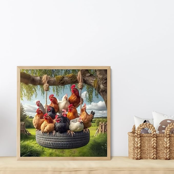 Chicken Coop Diamond Art Kits, 5D Diamond Painting for Adult Beginners | DIY Full Drill Round Gem Painting Art for Adults, Home Wall Decor 13.78x13.78 Inch