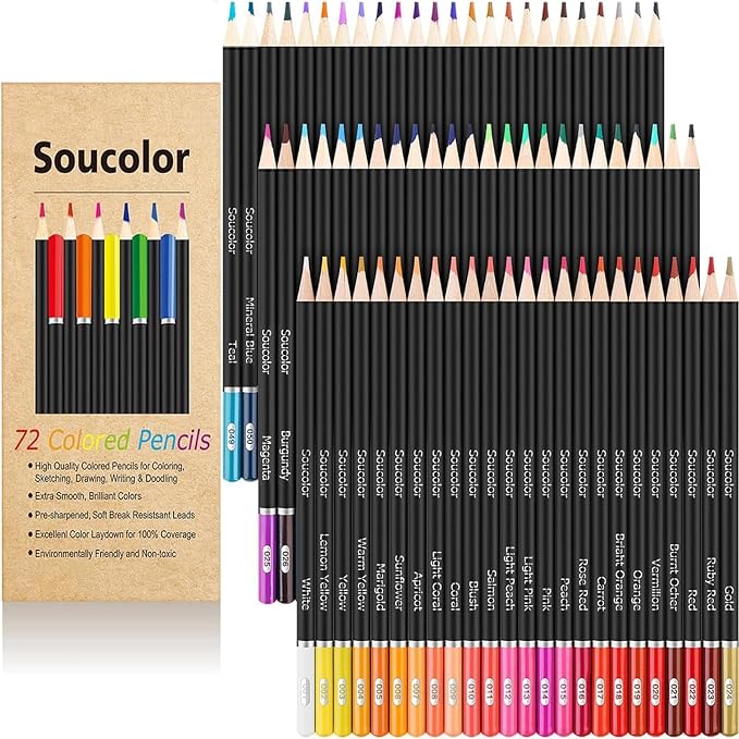 Soucolor 72 Colored Pencils for Adult Coloring Book,Back to School Supplies | Vibrant,Soft Core,Smooth Coloring Pencils for Kids Beginners Sketching, Drawing, Blending,Shading,Arts & Crafts Supplies Gift