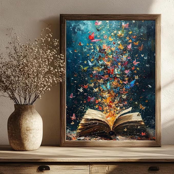 Butterflies Book Paint by Number Framed with Wooden Easel 12x16inch | Adult Paint by Numbers, Book Canvas Paint by Numbers for Adults, DIY Acrylic Adult Paint by Number Kits on Canvas