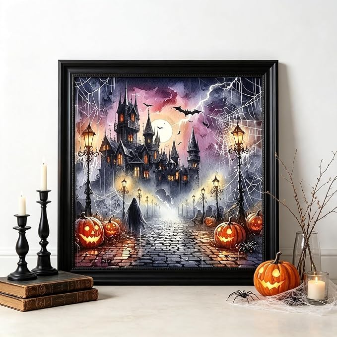 5D Halloween Haunted House Diamond Painting Kits for Adults 13.7x13.7 Inch