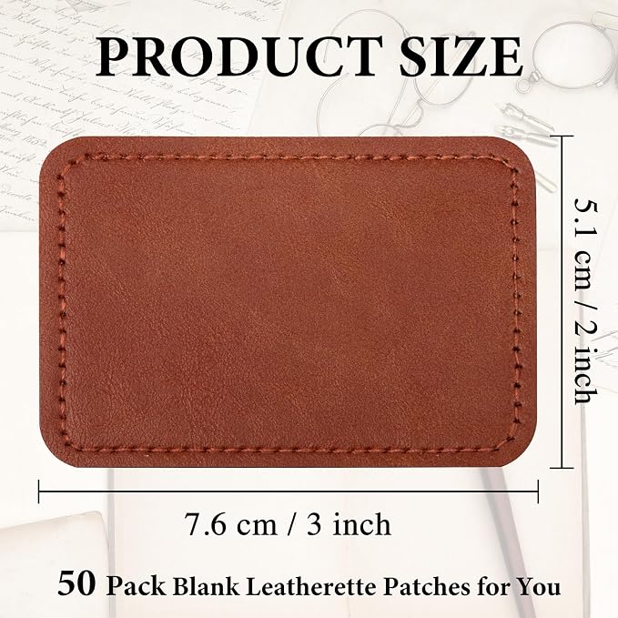 50 Pack Blank Leatherette Hat Patch with Adhesive, Rectangle Laserable Leatherette Patch, Faux Leather Patches for Hats Custom Fabric Repair Sew Laser Supplies (Terracotta)
