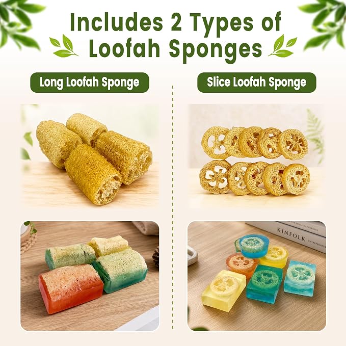 PIUH Loofah Soap Making Kit for Adults Making Handmade Loofah Soaps | 2 lbs Aloe & Glycerin Soap Base, 4 Essential Oils and 4 Dyes, 2 Silicone Molds, Complete Craft Tools & Packaging Supplies