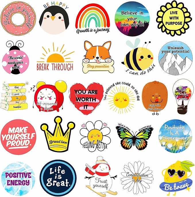300PCS Cute Inspirational Stickers for Water Bottles, Motivational Stickers for Adults, Teens, Teachers, Vinyl Waterproof Laptop Sticker for Journaling Scrapbooking Vision Board Supplies