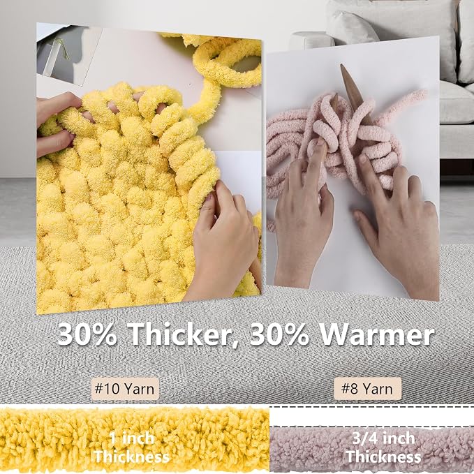 Cozyful Chunky Yarn for Hand Knitting - #10 Chunky Chenille Yarn, Jumbo Big Thick Chunky Yarns for Crocheting, Super Bulky Chunky Knit Blanket Yarns, 8 Skein (22 yds 8 oz Each Skein), Yellow