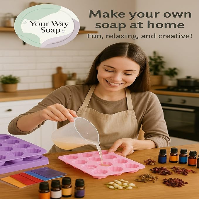 Soap Making Kit – 53 PCS DIY Melt & Pour Supplies with 2 lbs Soap Bases (1 lb Goat’s Milk + 1 lb Glycerin), Molds, Essential Oils, Liquid Colorants, Mica Powders, Flowers – Perfect for Gifting