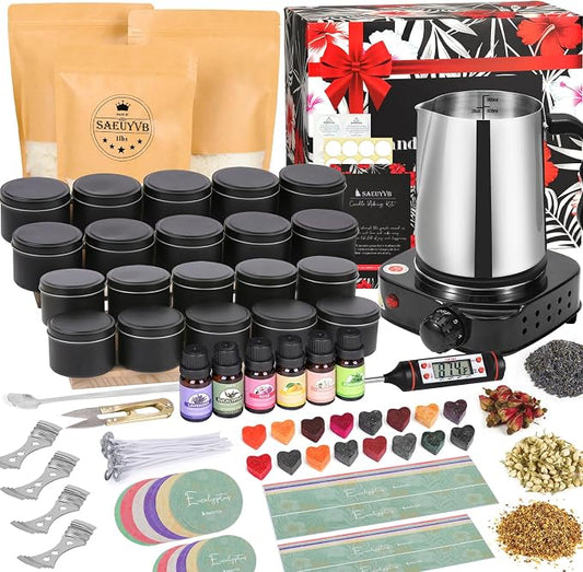 SAEUYVB Candle Making Kit, Candle Making Kit for Adults - DIY Starter Soy Candle Making Supplies-Including Soy Wax,Electric Stove,Melting Pot,Candle Wicks,Rich Scents,Stickers,Etc