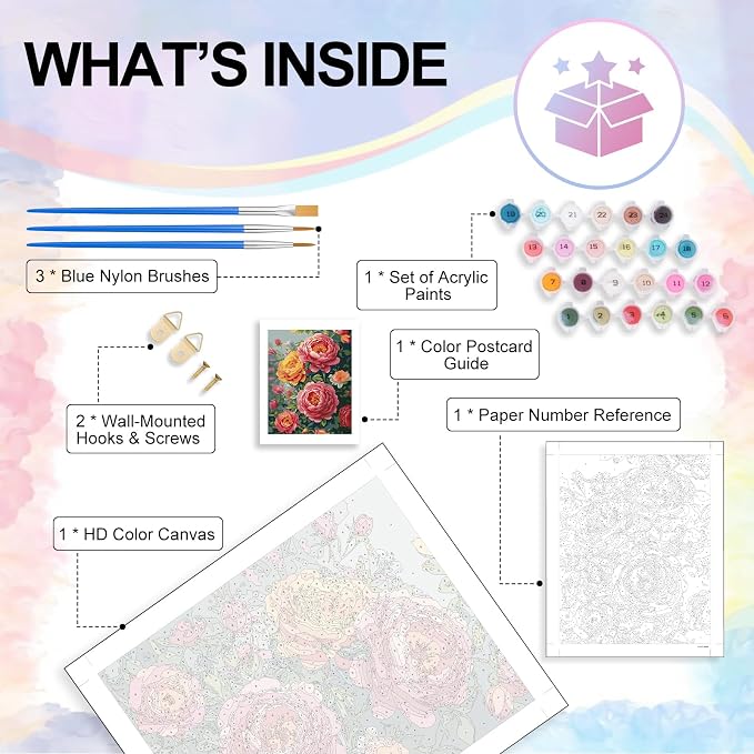 Paint by Numbers Kit for Adults, Peony Flowers Number Painting Canvas Kit | DIY Acrylic Painting Set for Beginners, Stress Relief Relaxing Craft, Home Wall Decor, Holiday Gift for Adults, 16x20 Inch