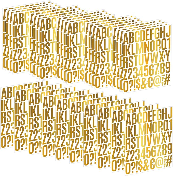 Letter Stickers 30 Sheets 1500 PCS Large Alphabet Sticker 2 Inch Vinyl Self Adhesive Stick on Stickers for Water Bottles Cup Mailbox Number Address Crafts Scrapbooking Bulletin Board Decor (Gold)