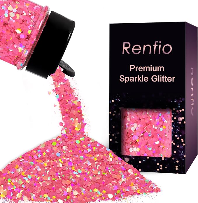 Renfio Holographic Pink Chunky Glitter for Snowglobe Tumbler 1.76oz/50g