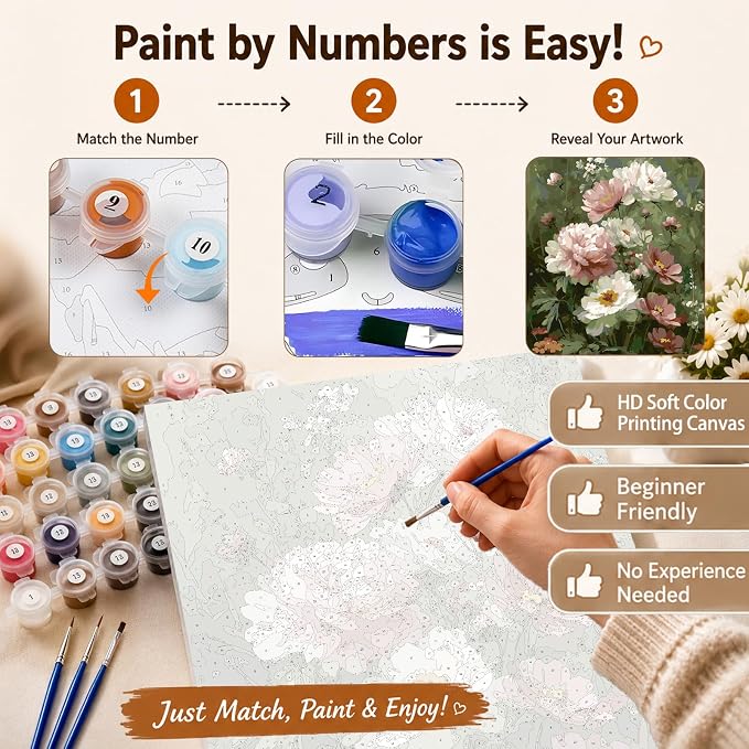 AUKELHJ Paint by Numbers Kit for Adults Beginner, Flowers, 16X20 Inch | Paint by Number for Adults, Beginner Friendly, High-Definition Color Canvas, Stress Relief, Home Decor, Gifts, Unframed