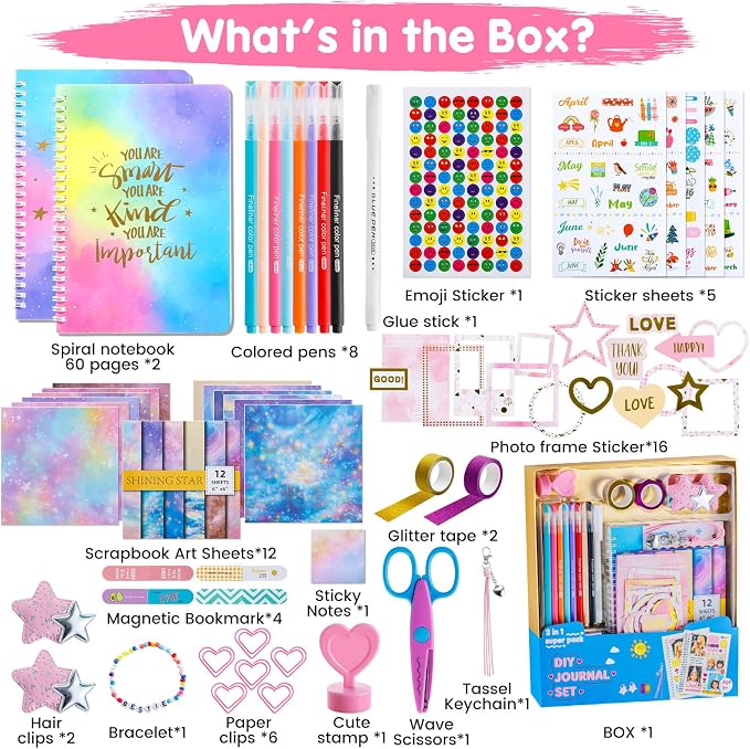 Poaoed DIY Journal Kit for Girls Ages 8-14, Scrapbook & Diary Kit, Gift Set
