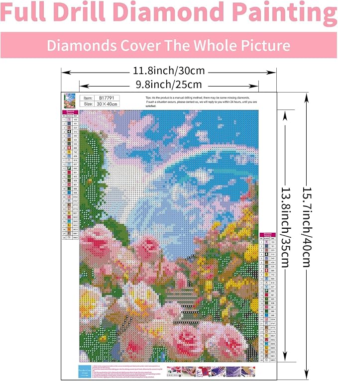 Diamond Art Kits for Adults, 5D Rainbow Rose Garden Diamond Painting Kit
