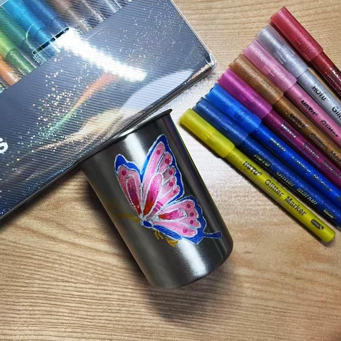 HOTU Glitter Paint Pens, 24 Assorted Sparkly Colors 0.7mm Extra Fine Tip