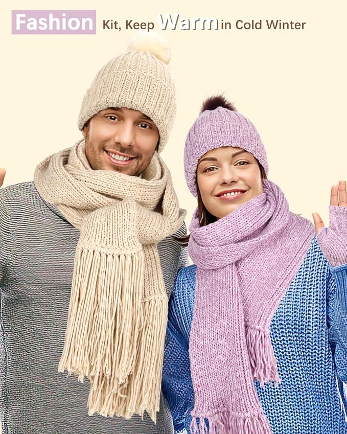 Katech Knitting Kit for Beginners Adults-Beginners Knitting Kit for Kids | Learn to Knit Kits for Adult Beginner Kids w/Step-by-Step Instruction-Complete Hat Scarf Gloves Knitting Starter Kit