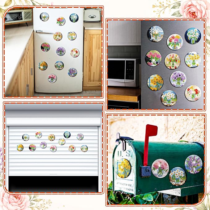 Zonon 12 Pcs Wildflower Bouquet Diamond Art Refrigerator Magnets | Flowers Diamond Painting Kits for Adults,Floral Magnet Stickers,Lavender Sunflower Daisy Crystal Art Ornaments,DIY Craft Gift