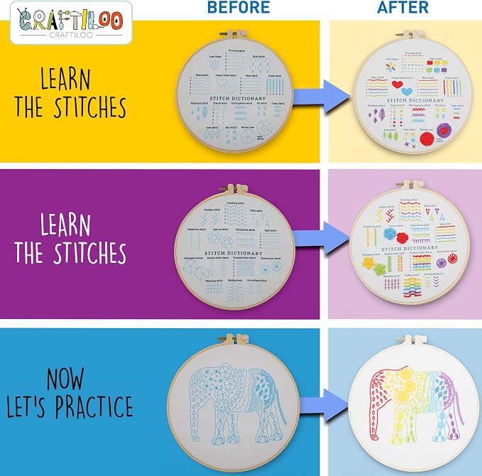 Elephant Embroidery Kit for Beginners - Stamped Cross Stitch, Adults