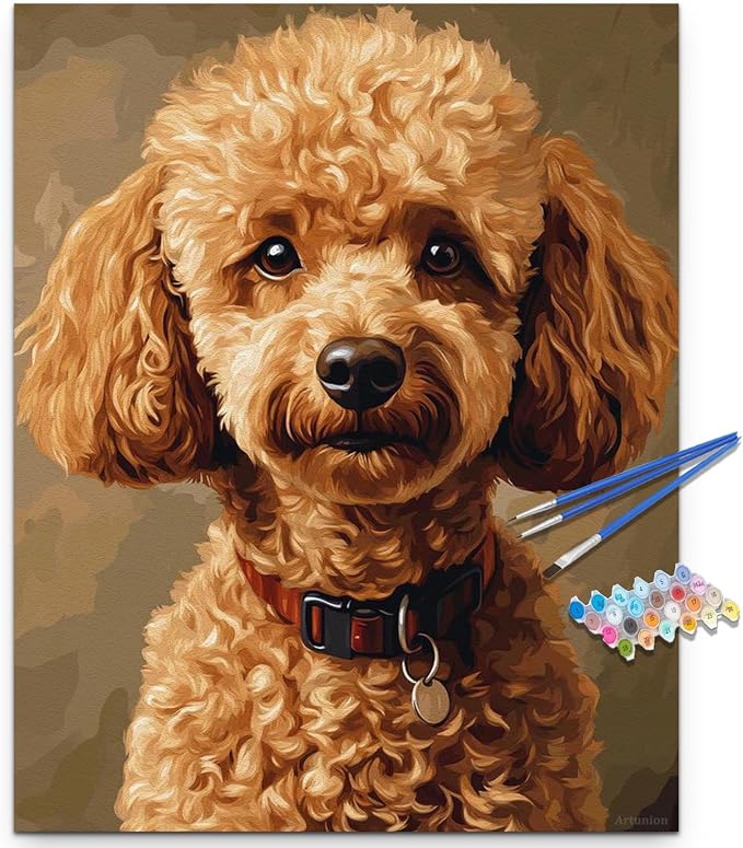 Artunion Poodle Dog Paint by Numbers Kit for Adults,Dog Animals Paint by Number Kits, DIY Oil Painting Paint by Number Kits on Canvas Arts Craft for Home Wall Decor 16x20 Inch