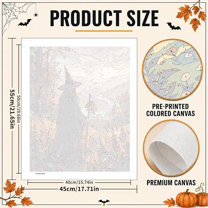 Mandun Halloween Witch Paint by Numbers Kit for Adults, 16x20 inch | DIY Painting Kits Crafts for Adults, Relieve Stress, Frame Canvas, Wooden Easel, Gift Box, Home Wall Decor