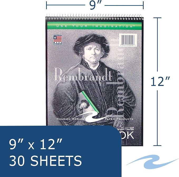 Roaring Spring Rembrandt Top Spiral Sketchbook, 30 Sheets, 9"x12", 12 Pack