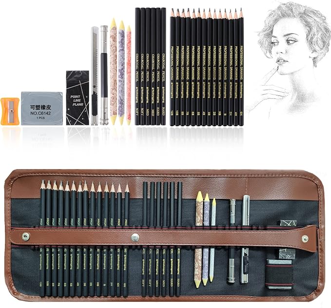 Drawing Pencils Sketch Pencil Art Supplies Set for Adults Beginners Professional Sketching Art Graphite Charcoal Blending Stump Pencils kit