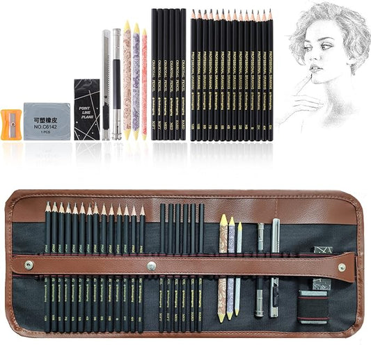 Drawing Pencils Sketch Pencil Art Supplies Set for Adults Beginners Professional Sketching Art Graphite Charcoal Blending Stump Pencils kit