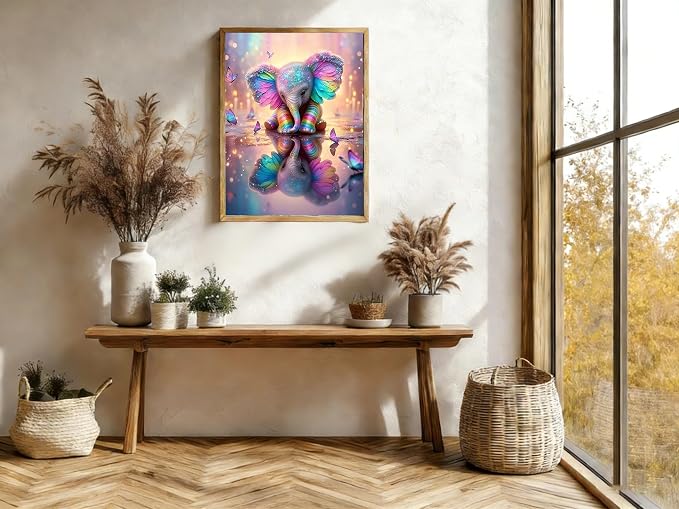 Rainbow Elephant 5D Diamond Painting Kits for Adults, Butterfly Art 12x16"