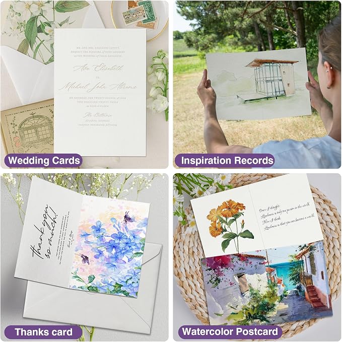 50 Pack Foldable Blank Watercolor Cards with Envelopes 4 x 6 Inch