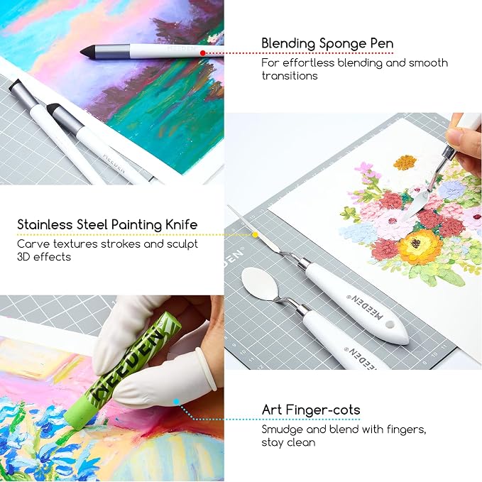MEEDEN Soft Oil Pastels Set: 102Pcs Oil Pastel Kit with All-in-One Art Tool | Oil Pastel Crayons with 72 Colors & 6 White Pastel, Oil Paper, Palette Knife, Masking Tape, Art Supplies for Artists Adults