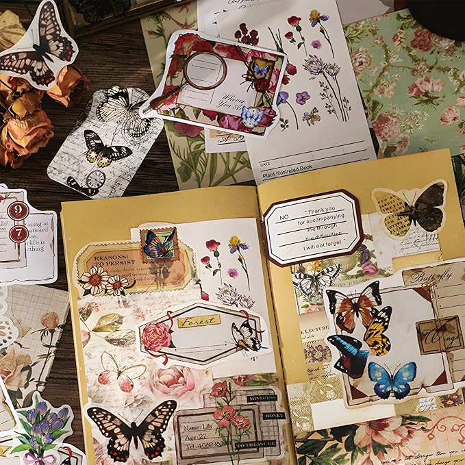 Teniinet 260 PCS Vintage Scrapbooking Supplies Kit for Beginners (Flowers)