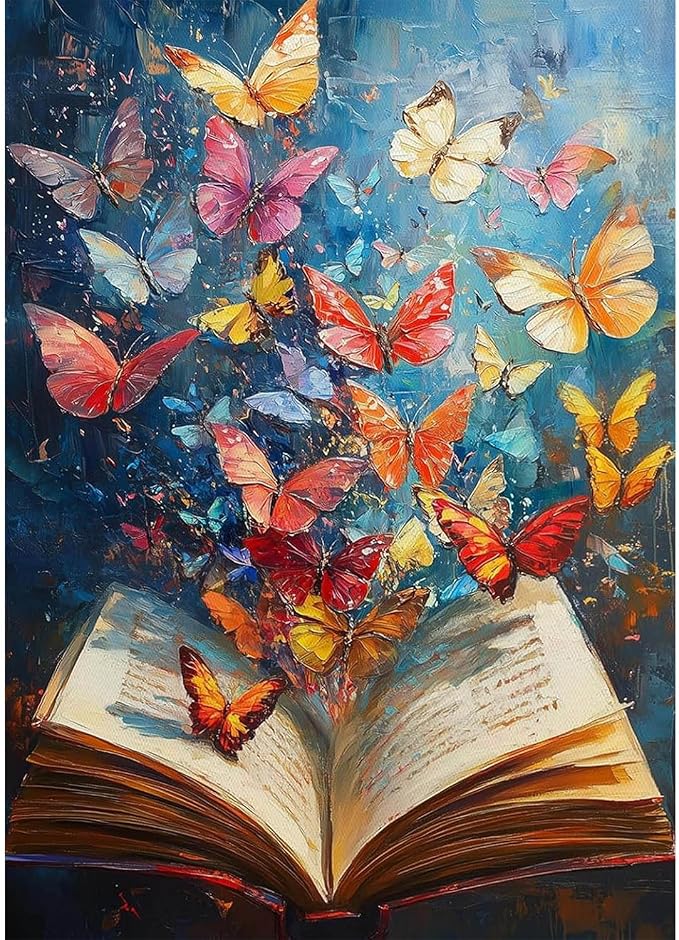 Baipisan Book Butterfly Diamond Art Painting Kits for Adults, Full Drill Diamond Dots Paintings for Beginners, Round 5D Paint with Diamonds Pictures Gem Art Painting Kits DIY Crafts Kits 12x16inch