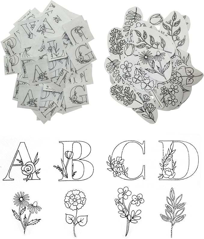 102pcs Water Soluble Hand Sewing Stabilizers，Embroidery Stick and Stitch Embroidery Paper Wash Away Stabilizers，for Embroidery Stabilizers Flower Patterns，for Hand Sewing Lover Beginners.letter&Flower