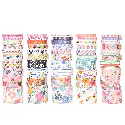 50 Rolls Washi Tape Set, Assorted Sizes, for Junk Journal Scrapbook, Bullet Journaling Scrapbooking Supplies, Planner Sticker DIY Craft Decor (Whimsical Doodles)