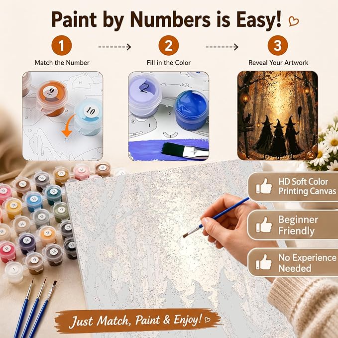 AUKELHJ Paint by Numbers Kit for Adults Beginner, Halloween, 16X20 Inch | Paint by Number for Adults, Beginner Friendly, High-Definition Color Canvas, Stress Relief, Home Decor, Gifts, Unframed