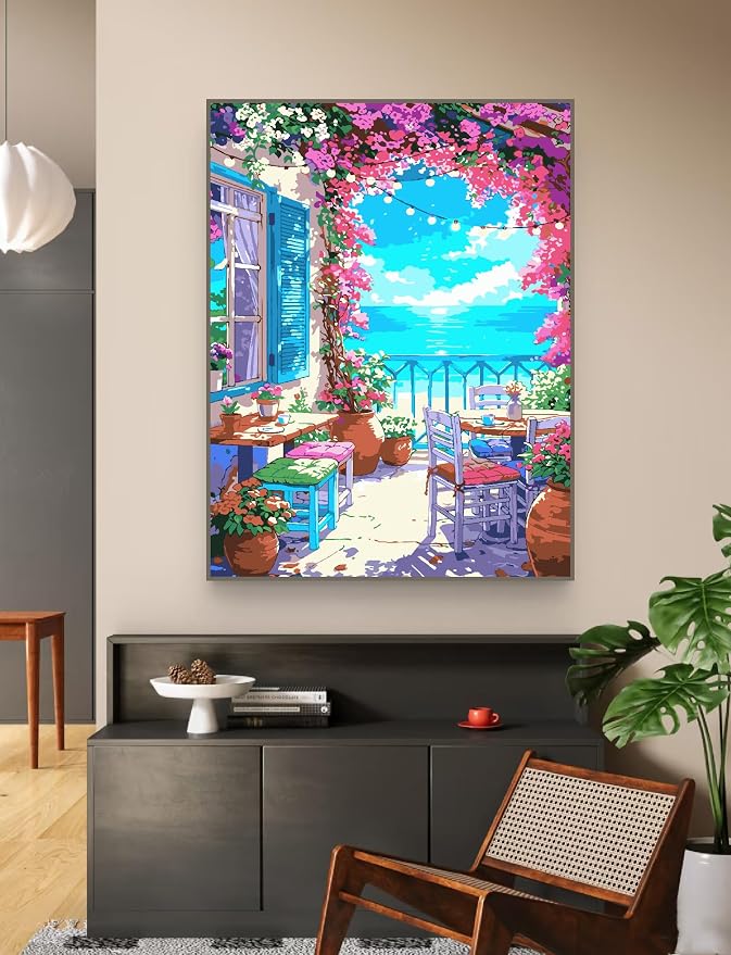 ZRIZQ Paint by Numbers Kit for Adults Beginner,Flowers Home,16x20 | Full set with wooden brushes,rolled canvas,rich paints.Calming activity.Beginner friendly.Just open and paint.