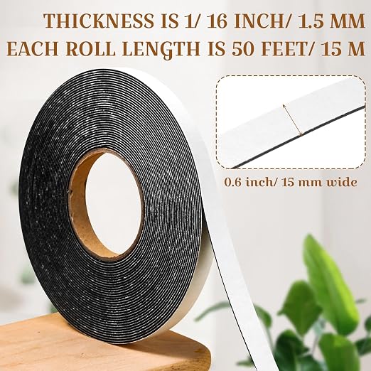 Tatuo 2 Rolls Double Sided Foam Tape for Mounting,0.6 Inch by 50 Feet,Black