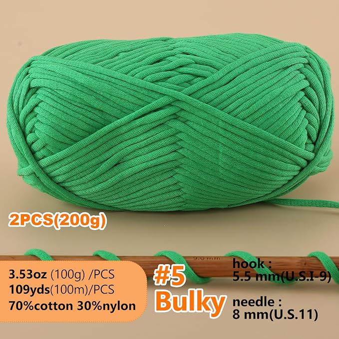 200g Yarn for Crocheting,Soft Yarn for Crocheting,Crochet Yarn for Sweater,Hat,Socks,Blankets(Green)